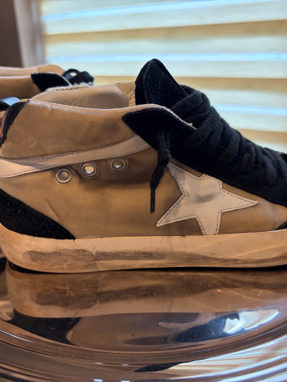 Golden Goose Beige and Black Star Low-Top Sneakers